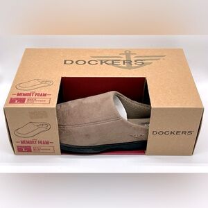 NIB Men’s Dockers Microsuede Clog with Memory Foam in Taupe, Large (9.5-10.5)